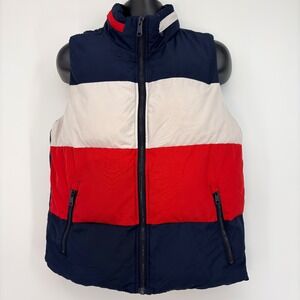 Tommy Hilfiger Color Block Puffer Vest Hidden Hoodie Men Med Red White Blue Wind